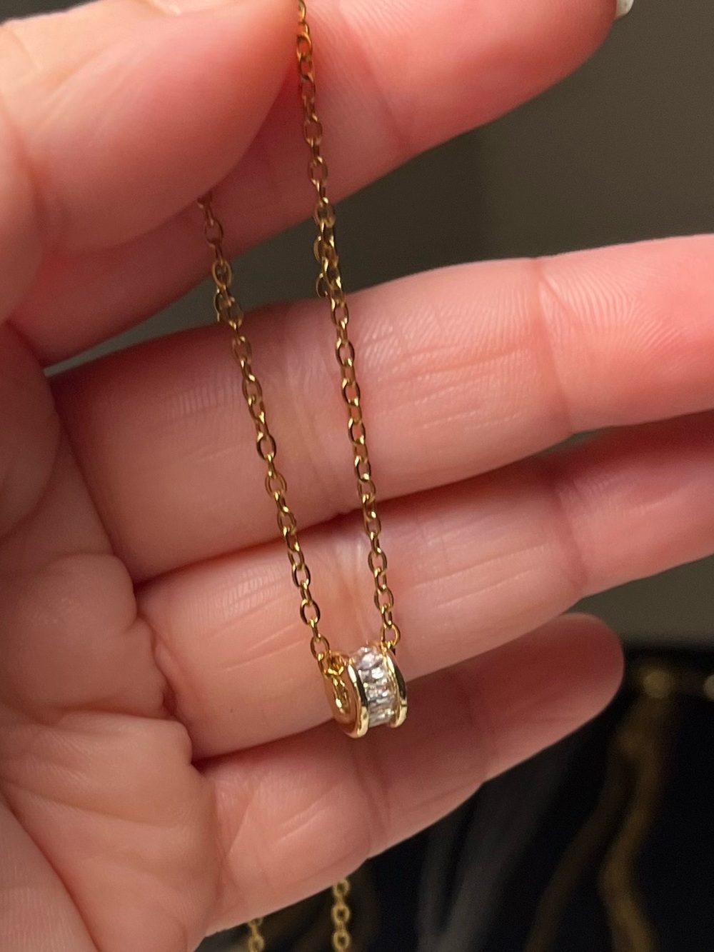 Gold Tone Stainless steel CZ  Ring Pendant Necklace